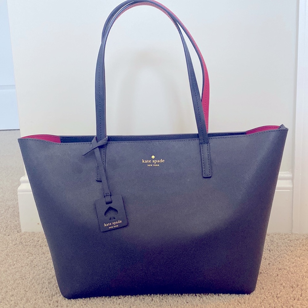 Kate Spade navy blue and hot pink tote bag